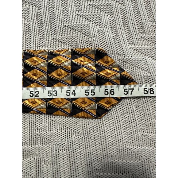 Robert Talbott Omaggio Copper Gold Blue Geometric Stripe  Omaggio by Robert Talbott gold diamond silk tie